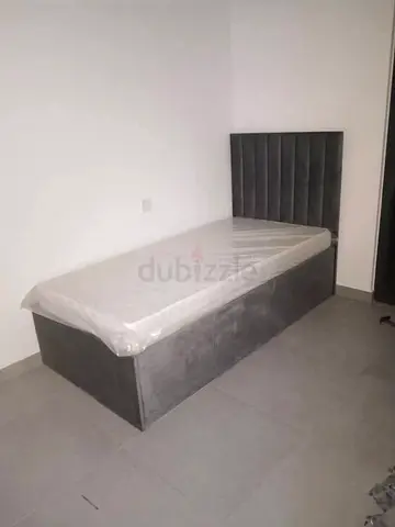 Single Upholstered Bed with Padded Headboard - Grey
