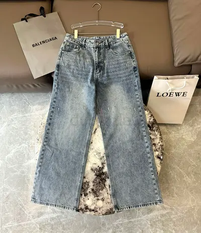 Chrome hearts embellished mens jeans with crystal studs and cross accents