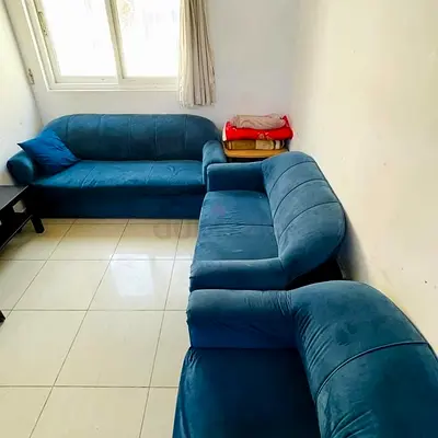 Blue 3-Seater and 2-Seater Velvet Sofa Set - Good Condition
