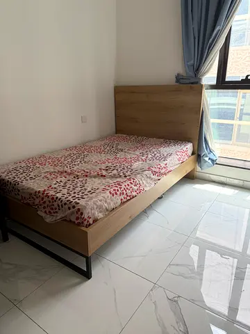 Minimal Wooden Platform Bed Frame with Headboard (Single) - Light Oak Finish with mattress