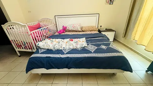 White Queen Bed Frame with Mattress 2 side tables and one dressing table. Good Condition