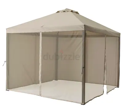 Used Outdoor Gazebo Canopy with Mesh Sidewalls - 3x3m (Beige)