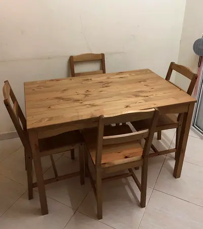 Solid Pine 4-Seater Dining Table with Chairs - Light Wood