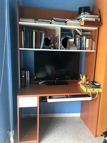 Wooden Study Desk with Overhead Shelves and Drawer - Good Condition