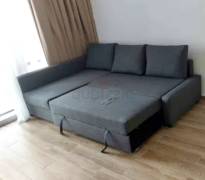 Gray L-Shaped Sofa Bed with Storage Good Condition