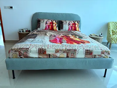 Move out Sale| Modern Upholstered Queen Bed Frame with Headboard and mattress - Light Grey