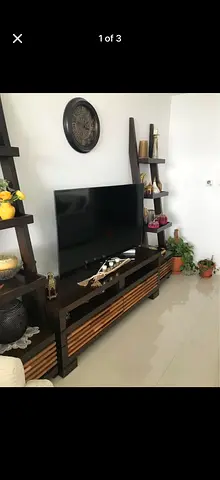 Dark Wood Entertainment Unit with Open Shelves and TV Stand