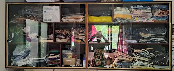 Large Wooden Cabinet with Glass Doors — Used Storage Wardrobe