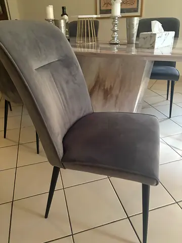 Set of 6 Grey Velvet Dining Chairs with Metal Legs