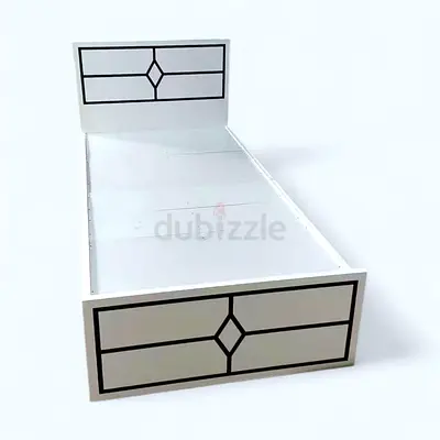 Single White Wooden Bed Frame with Decorative Black Trim-406-90