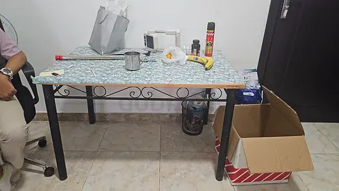 Metal-framed Dining/Work Table with Stone Top - Good Condition