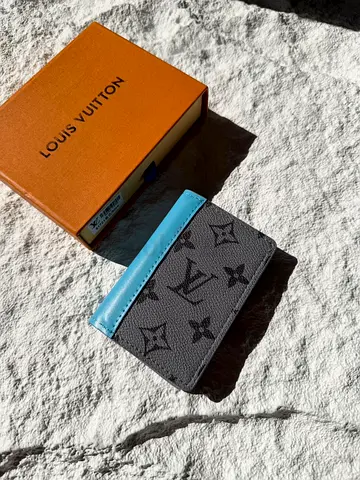 Louis Vuitton Monogram Card Holder (Grey with Light Blue Trim) - With Box