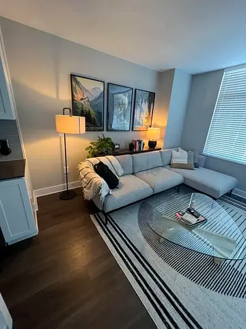 Ikea applaryd L shape sofa Modern geometric area rug in neutral tones - excellent condition