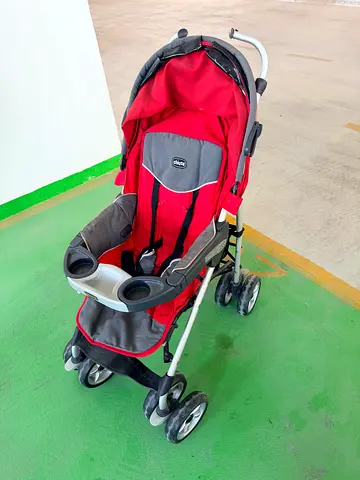 Lightweight Chicco brand  Red/Gray Baby Stroller - Compact Single Seat