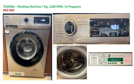 Toshiba Front Load Washing Machine 7kg, 1200 RPM, 15 Programs - Good Condition