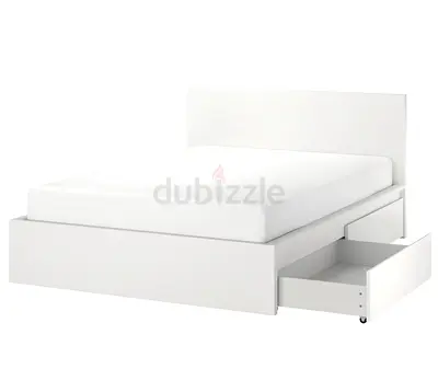 White Storage Bed with Headboard and Pull-Out Drawer — Double/Queen