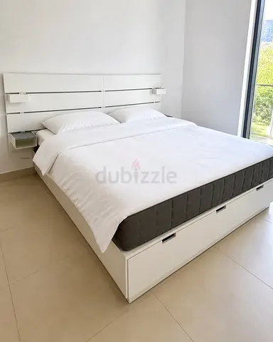 Modern White Platform Bed with Headboard and Under-Bed Storage (Queen/King)