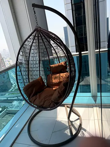 Karnak Indoor Outdoor Patio Hanging Egg Chair with Stand and Cushions