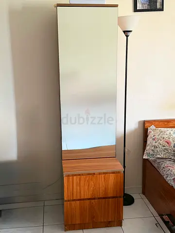 Slim wooden wardrobe with full-length mirror