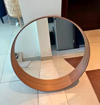 Round Wooden Framed Wall/Lean Mirror - 60cm