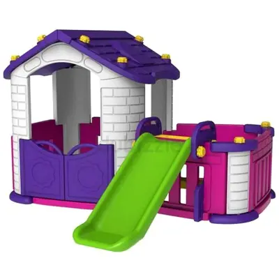 Kids Playhouse with Slide and Enclosed Play Area - Plastic Outdoor/Indoor Playset