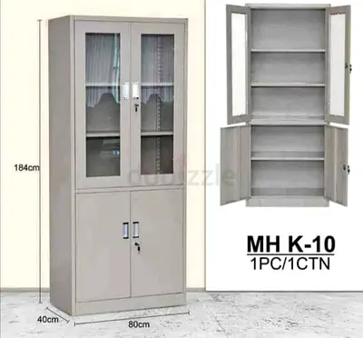 Metal Storage Cabinet with Glass Upper Doors and Lockable Lower Cupboards