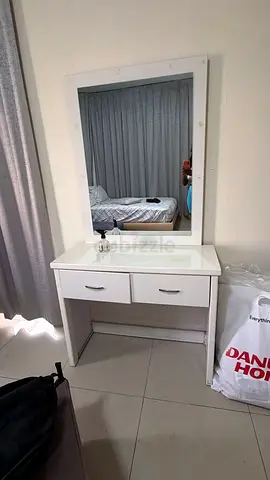 White Dressing Table with Mirror and Two Drawers - Good Condition