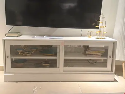 White Sliding-Glass TV Cabinet / Entertainment Unit - Good Condition