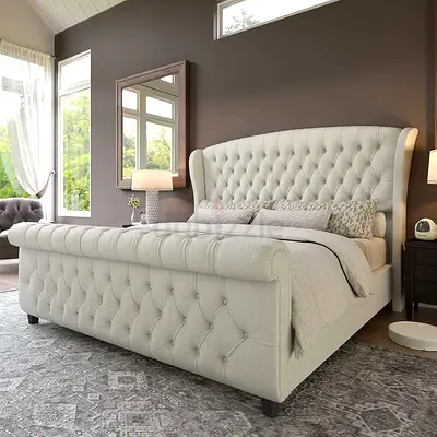 Deep Button tufted wingback head and foot board king bed frame