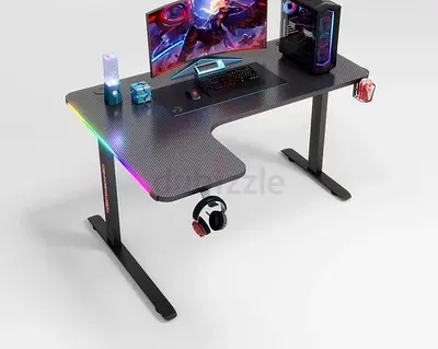 L-shaped Carbon Fiber RGB Gaming Desk with Headphone Hook-140cm