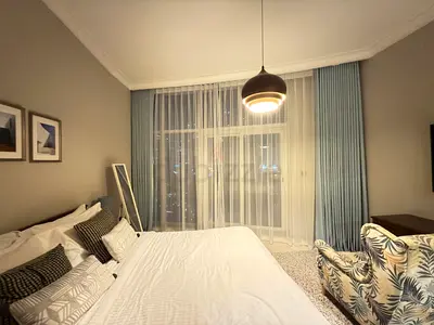Light Blue Floor-to-Ceiling Curtains with Sheer Panel - Set in Good Condition