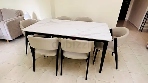 SIX-Seater Dining Table + 6 cushioned chairs-SNOW WHITE