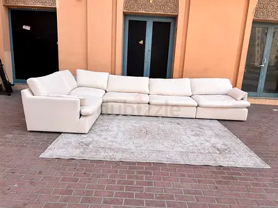 Home Center Feather filled sofa Beige Large Cream Modular Corner Sofa - 6-Seater, Good Condition