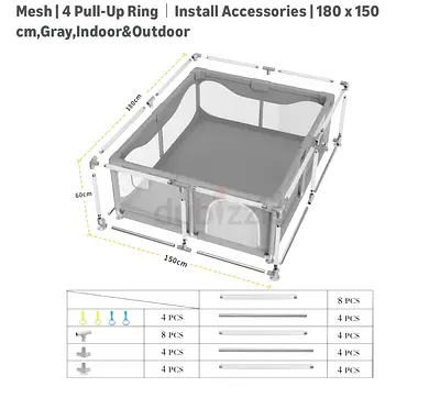 Gray Mesh Baby Playpen / Play Yard 180 x 150 x 60 cm - Indoor  Outdoor
