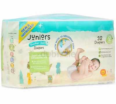 Pack of Juniors Feather Soft Baby Diapers - Size 2, 32pcs