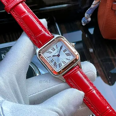 Cartier Santos-style Womens Leather Strap Watch (Red Strap)33,mm