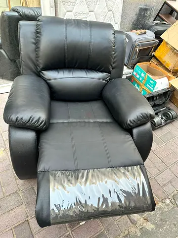 Black Single Recliner Armchair - Faux Leather, Good Condition