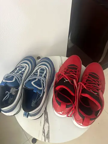 Two pairs of lightly used sneakers (Nike air max 97 blue size 41 eur, air jordan red) - size 42