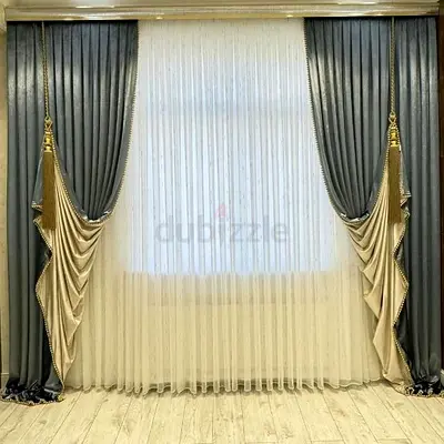 Elegant Two-Tone Drapes with Sheer Curtain Set
