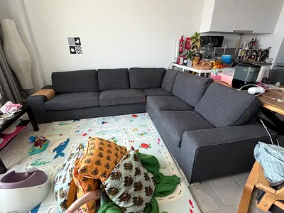 KIVIK - L-shaped sectional sofa (corner sofa) — dimensions shown, good condition, cleaned recently
