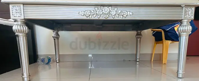 Silver Ornate Coffee Table with Carved Detailing