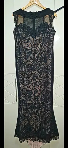 Black Lace Evening Gown - Sleeveless, Floor-Length, Size 46