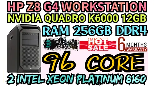 HP Z8 G4 WORKSTATION RAM 256GB DDR4 96 CORE 2 INTEL XEON PLATINUM 8160 NVIDIA QUADRO K6000 12GB DDR5