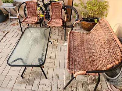 Outdoor Wicker Patio Set - 2 Chairs, Bench and Glass Top Table