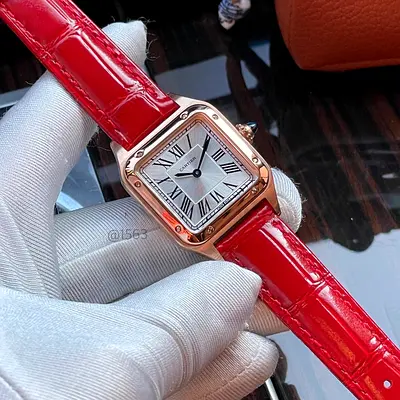 Cartier-style Square Dial Womens Watch with Red Leather Strap 33,mm