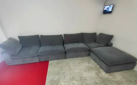 Pan home 4 month old feather 🪶 filled modular sofa with ottoman