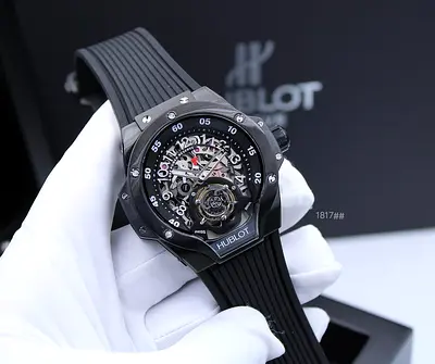 Hublot Skeleton Tourbillon Mens Master Copy Watch - Black Rubber Strap