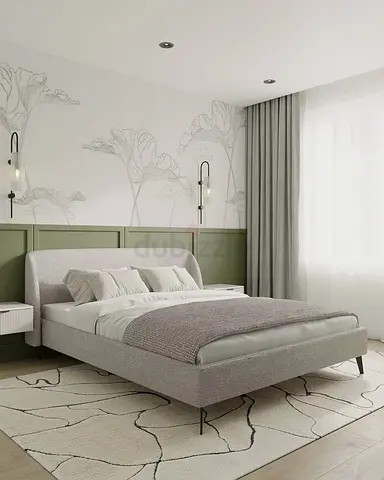Modern Grey Upholstered Bed Frame with Minimalist Design