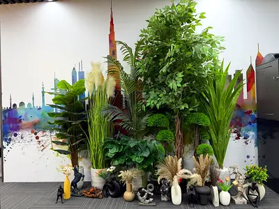 Collection of Artificial Indoor Plants  Decorative Vases