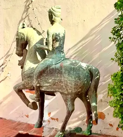 Large Vintage brass Horse and Rider Statue - Outdoor Decor